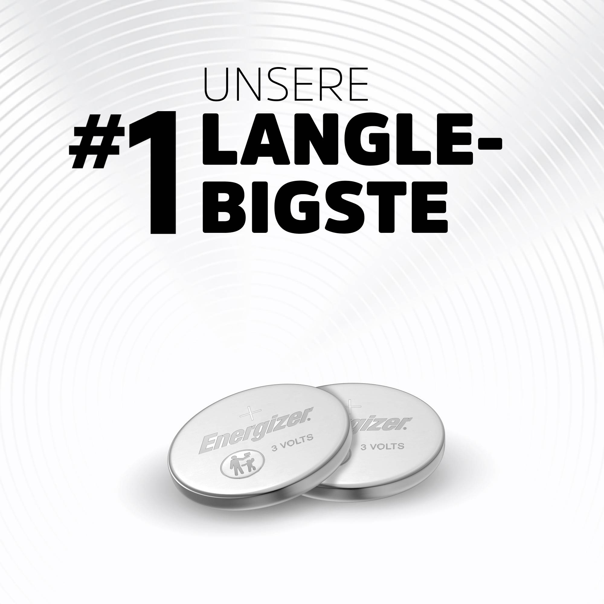 Két Energizer 3 voltos elem egy egyszerű háttér előtt, mellettük a felirat: 'Leghosszabb élettartamú #1'