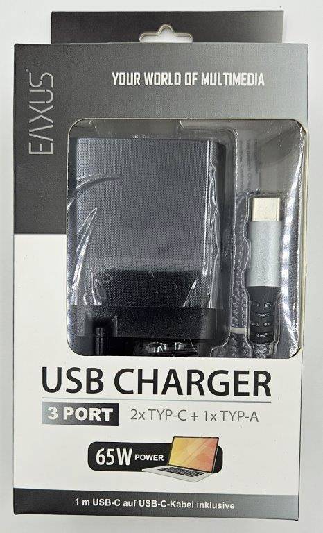 Eaxus USB-s töltőkészülék 65 W 2x USB-A, 2x USB-C® Power Delivery Fekete