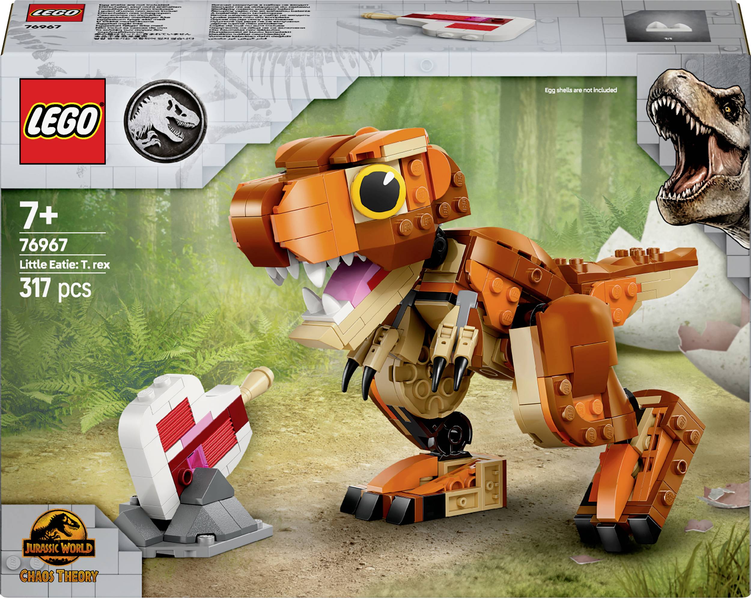 LEGO-szett 7 éves kortól: kisméretű dinoszaurusz, T. rex, 317 darabos készlet a Jurassic World sorozatból.