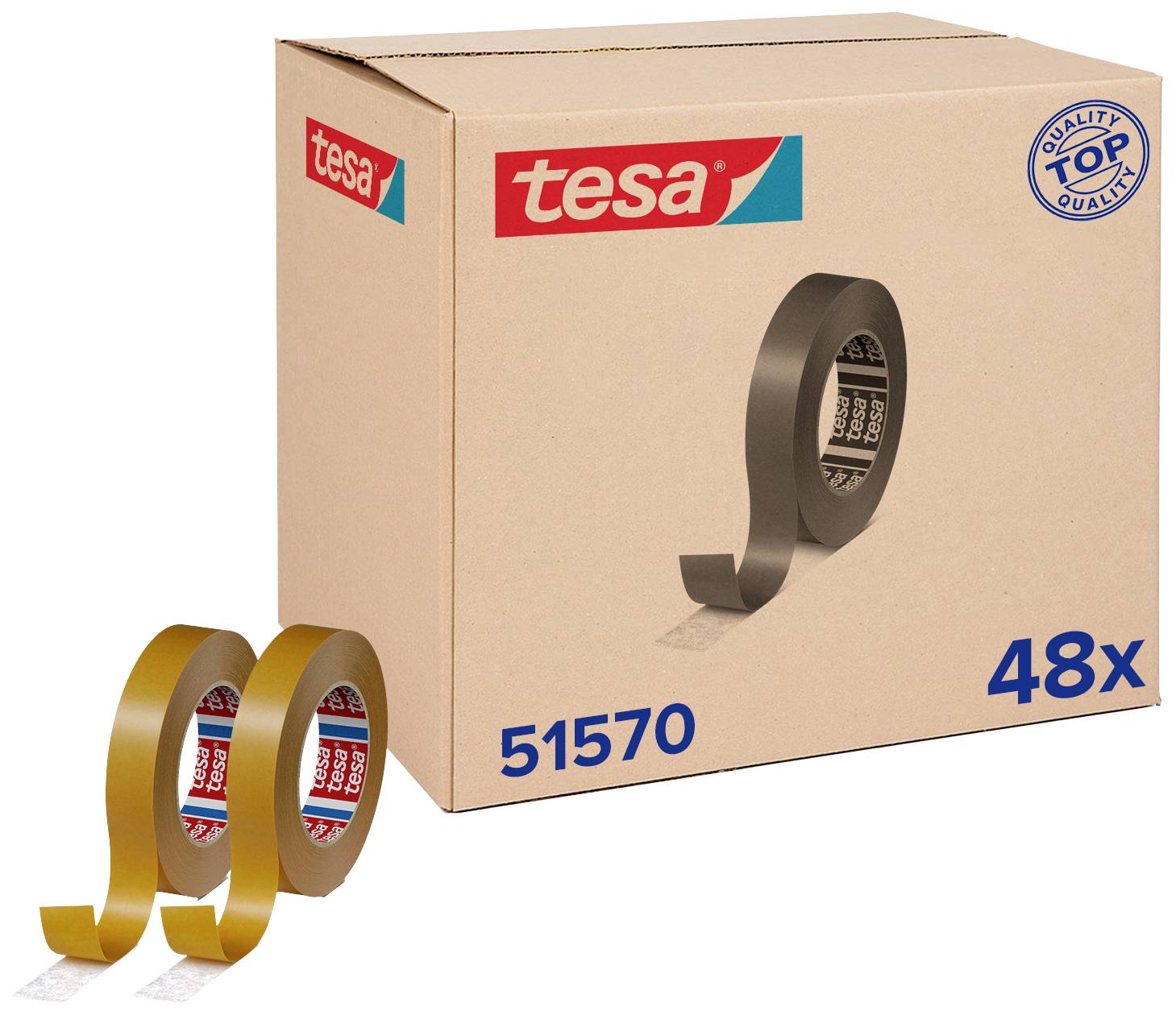 48 darabos Tesa ragasztószalag csomag, amelyben két látható tekercs van Tesa felirattal.