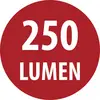 Piros körkörös jelvény fehér szöveggel "250 LUMEN".