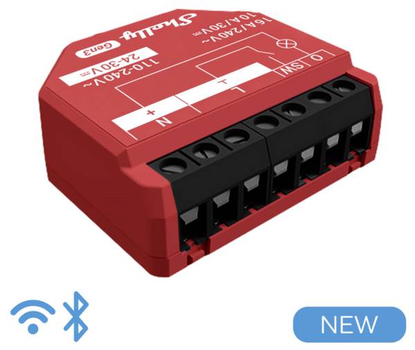 Shelly Shelly 1PM Gen3  Kapcsoló mérő működtető  Bluetooth, Wi-Fi