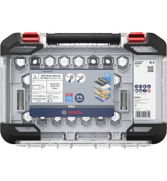 Bosch PRO Multi Anyag Pro Pilot Fúrókészlet doboz 8% kobalt fúrókkal, alkalmas fához, fémhez, műanyaghoz; átlátszó fedéllel.