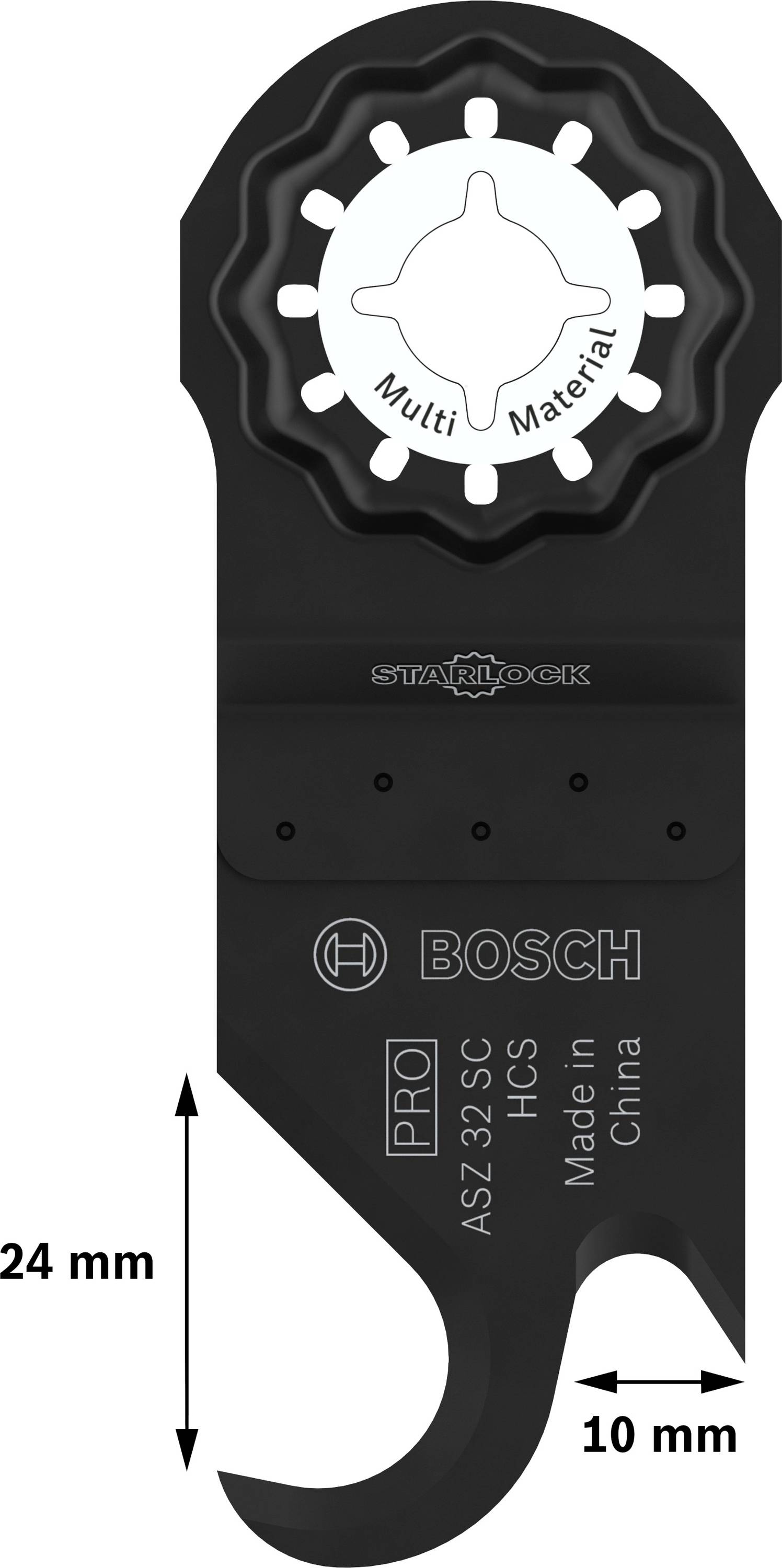 Bosch multifunkciós szerszámpenge, PRO AIZ 32 SC modell. Különböző anyagokhoz alkalmas. Méretek: 24 mm x 10 mm.