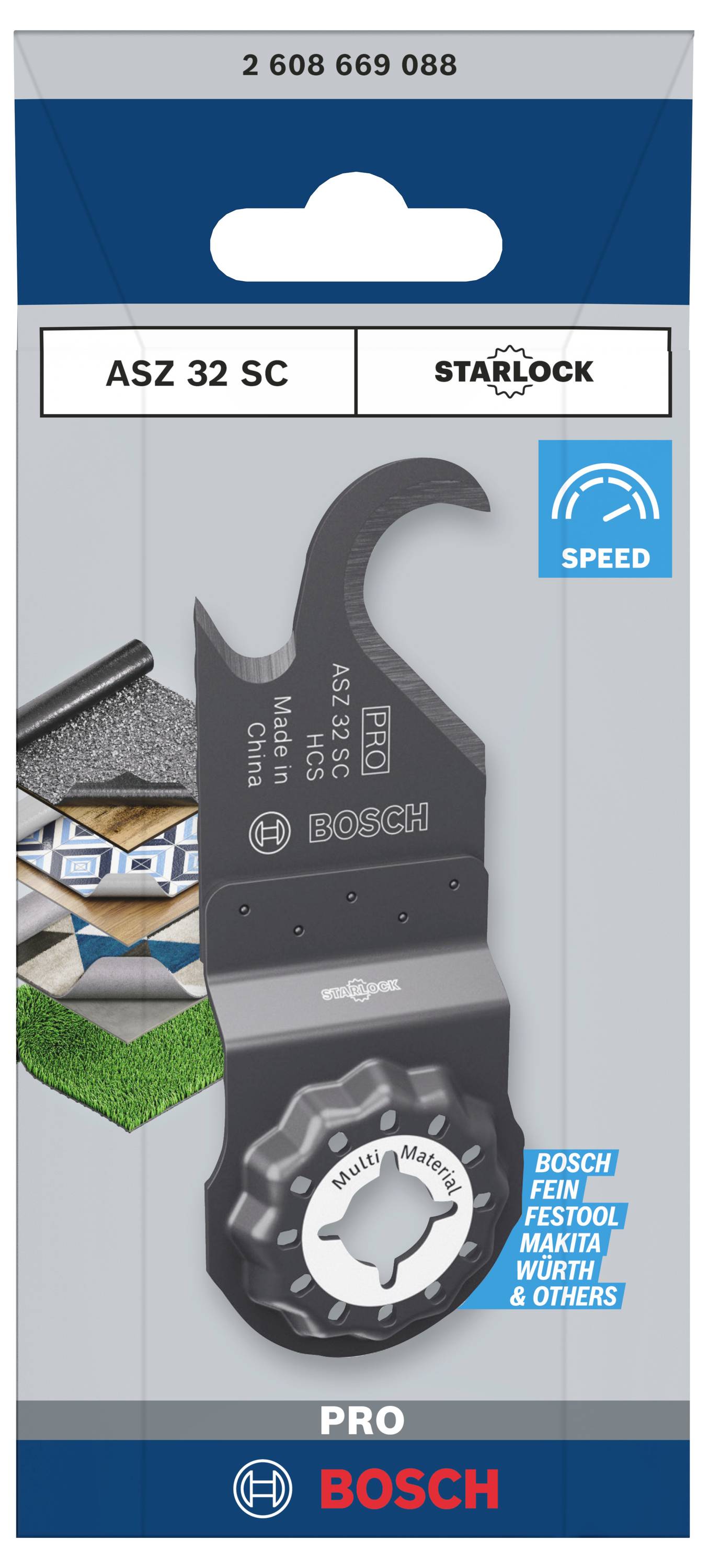 Bosch ASZ 32 SC multifunkciós fűrészlap szőnyeghez és kartonhoz, kompatibilis Starlock rendszerekkel. Optimalizált sebesség.