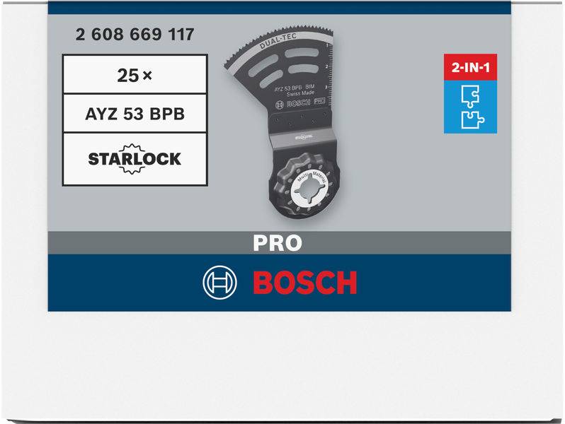 'Bosch PRO Starlock kés feltét, 25 darab, Modell AYZ 53 BPB, Cikkszám 2 608 669 117. 2 az 1-ben funkció.'