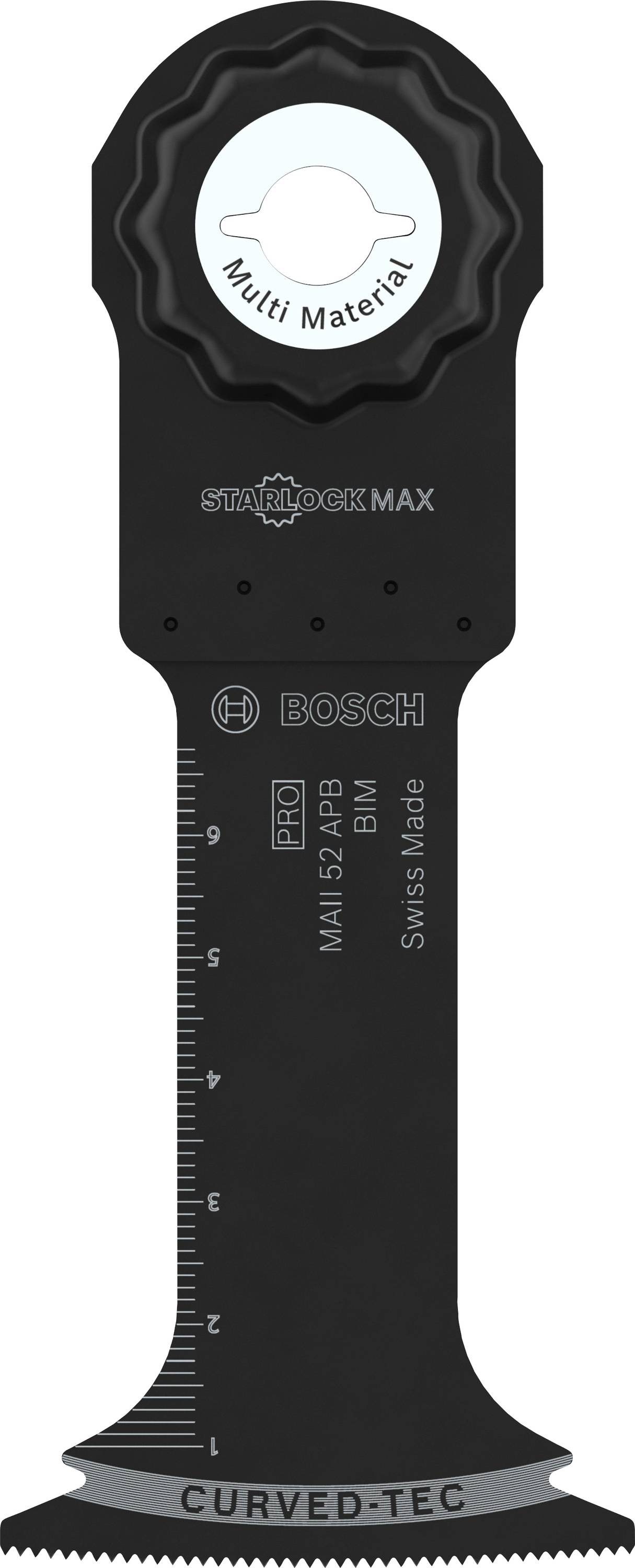 Bosch multifunkciós fűrészlap, alkalmas különböző anyagokhoz, méretskálával és 'Starlock Max' rendszerrel.