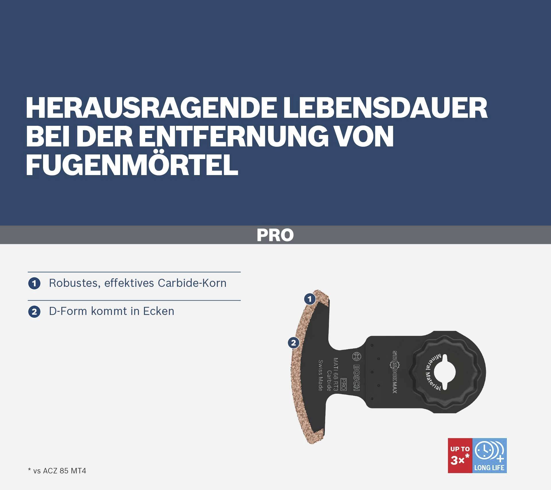 Kiváló élettartam fugázóanyag eltávolításakor. Robusztus, hatékony keményfém szemcse. D-forma eljut a sarkokba.