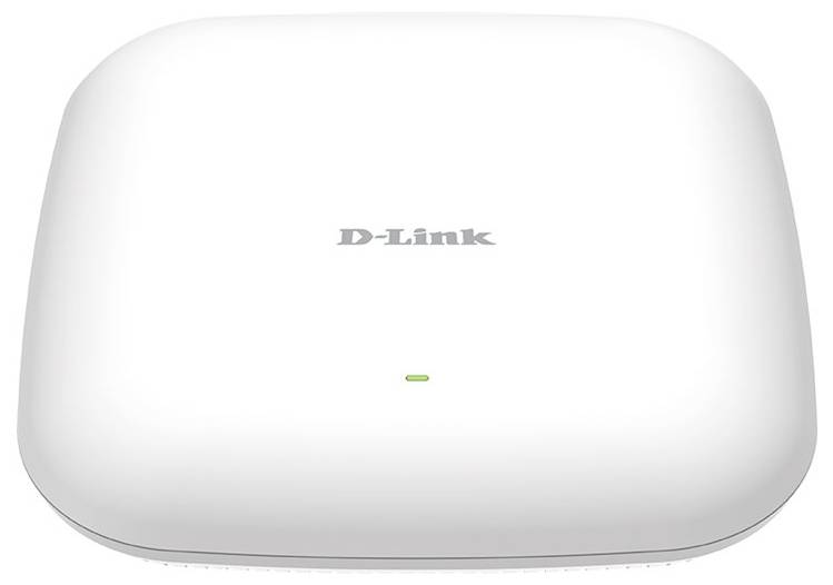 Egy fehér D-Link WiFi hozzáférési pont lekerekített sarkokkal és egy kis zöld LED-jelzőfénnyel az elülső oldal közepén.