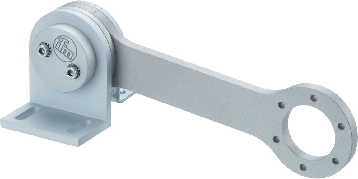 Ezüstszínű mechanikus karmechanika hengeres ízülettel, egy nagyobb eszköz vagy gép részegysége.