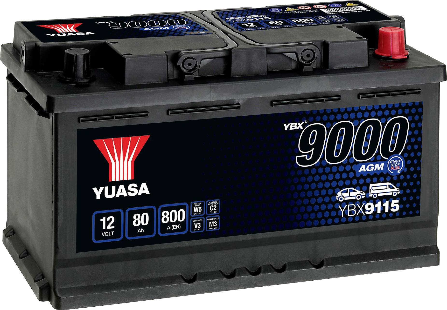 Yuasa AGM Start Stop Plus Autó akku 12 V 80 Ah Pólustípus: T1