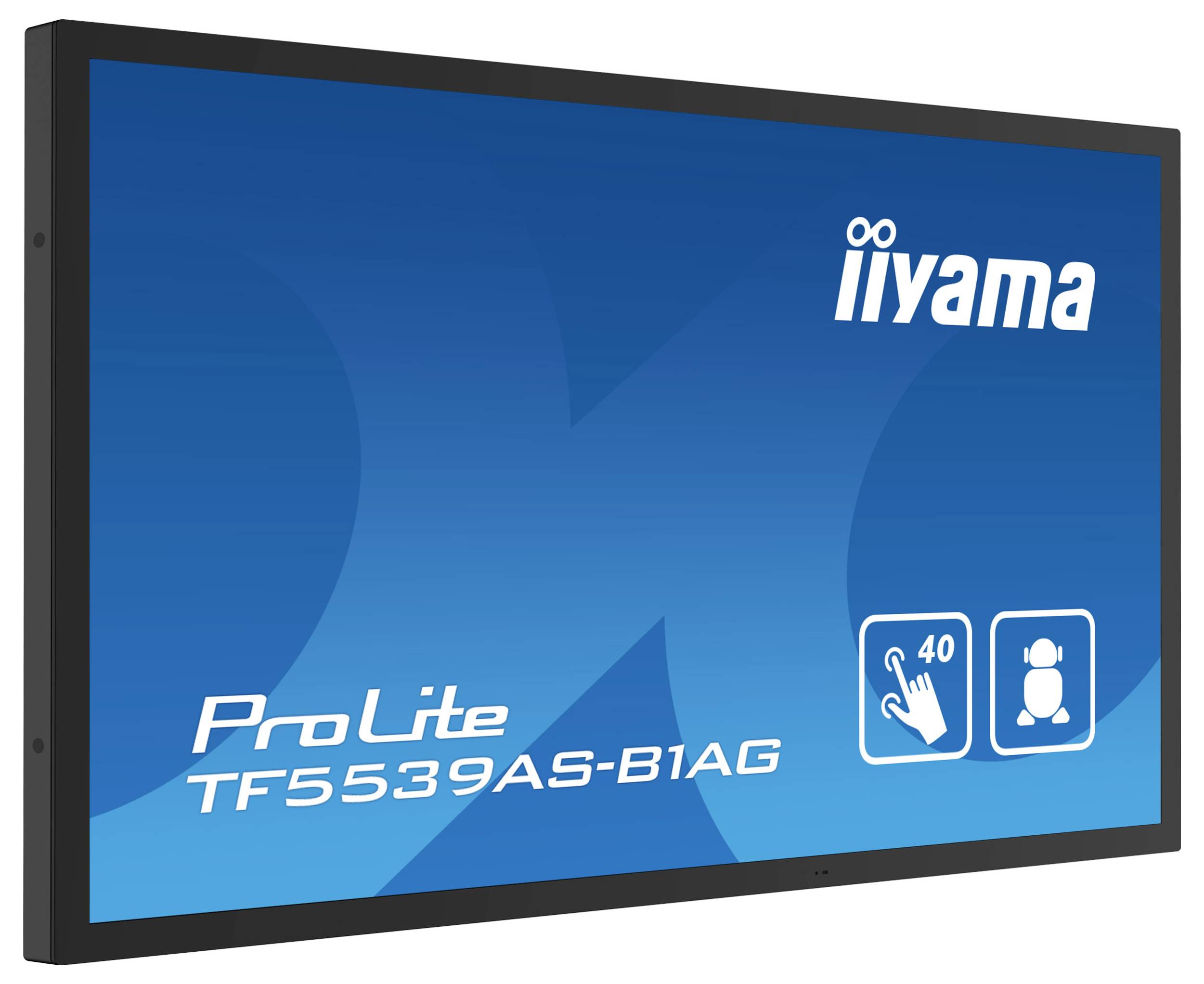 'iiyama ProLite TF5539AS-B1AG interaktív kijelző, 55 hüvelykes képernyő, 40 érintési ponttal rendelkező képességgel.'