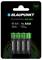 Négy újratölthető AAA-típusú BLAUPUNKT akkumulátor, 850 mAh, 1,2V, Ni-MH. A csomag '100 Years' évfordulós pecsétet visel.