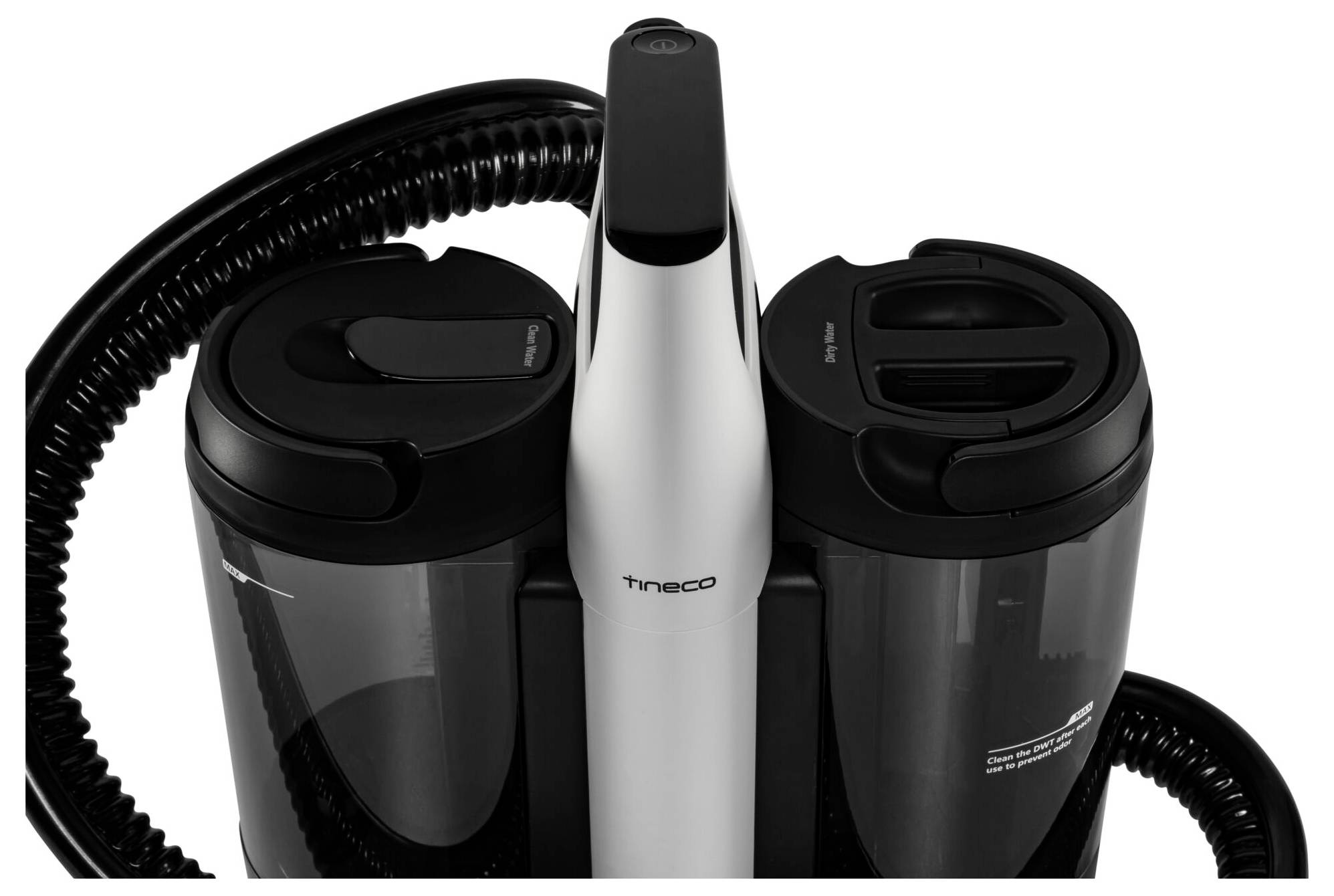 Egy porszívó két átlátszó tartállyal és egy oldalsó csővel, amelynek közepén a márkanév szerepel.