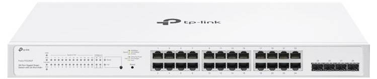 24 portos Ethernet-switch négy további csatlakozóval, vállalati környezetben történő felhasználásra alkalmas.