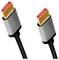 Két DisplayPort-kábel arany színű csatlakozókkal és fekete kábellel. A csatlakozók piros kerettel vannak ellátva.