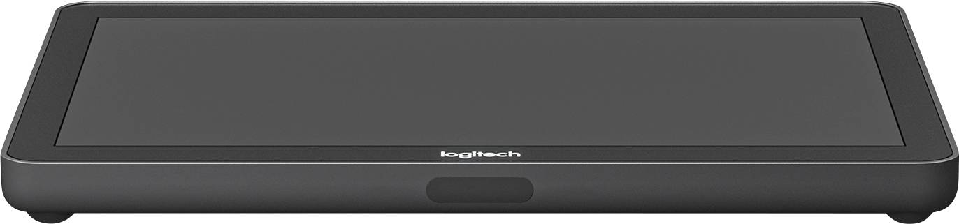 Egy lapos, fekete képernyő a 'Logitech' logóval alul. Alkalmas multiérintéses alkalmazásokhoz vagy kijelzési célokra.