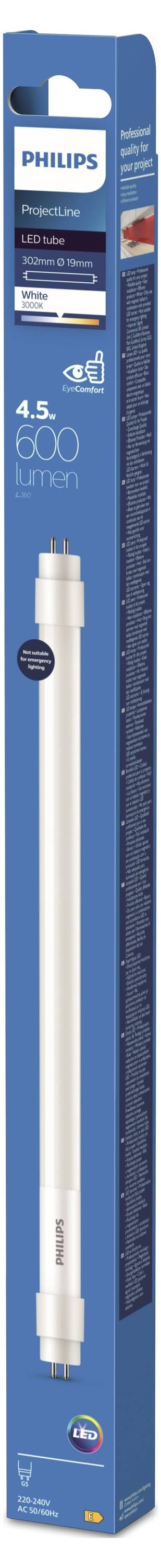 Kék kartondobozba csomagolt 'Philips Master LEDcső', alkalmas 600 mm-es lámpatestekhez, 8W, 4000K. Energiatakarékos fénycső.