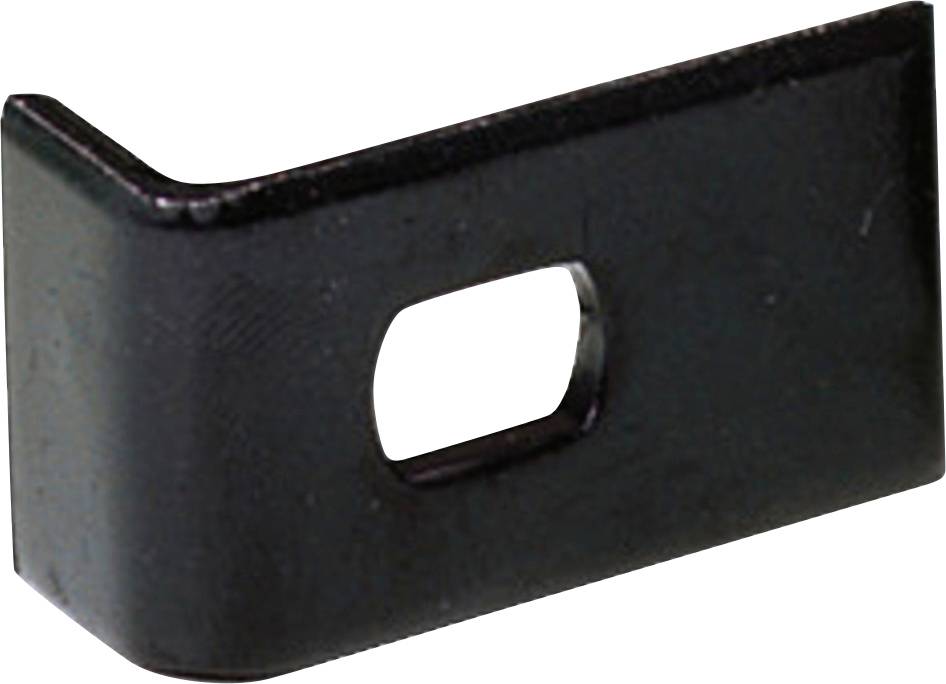 Egy fekete, hajlított fémdarab téglalap alakú nyílással a közepén.