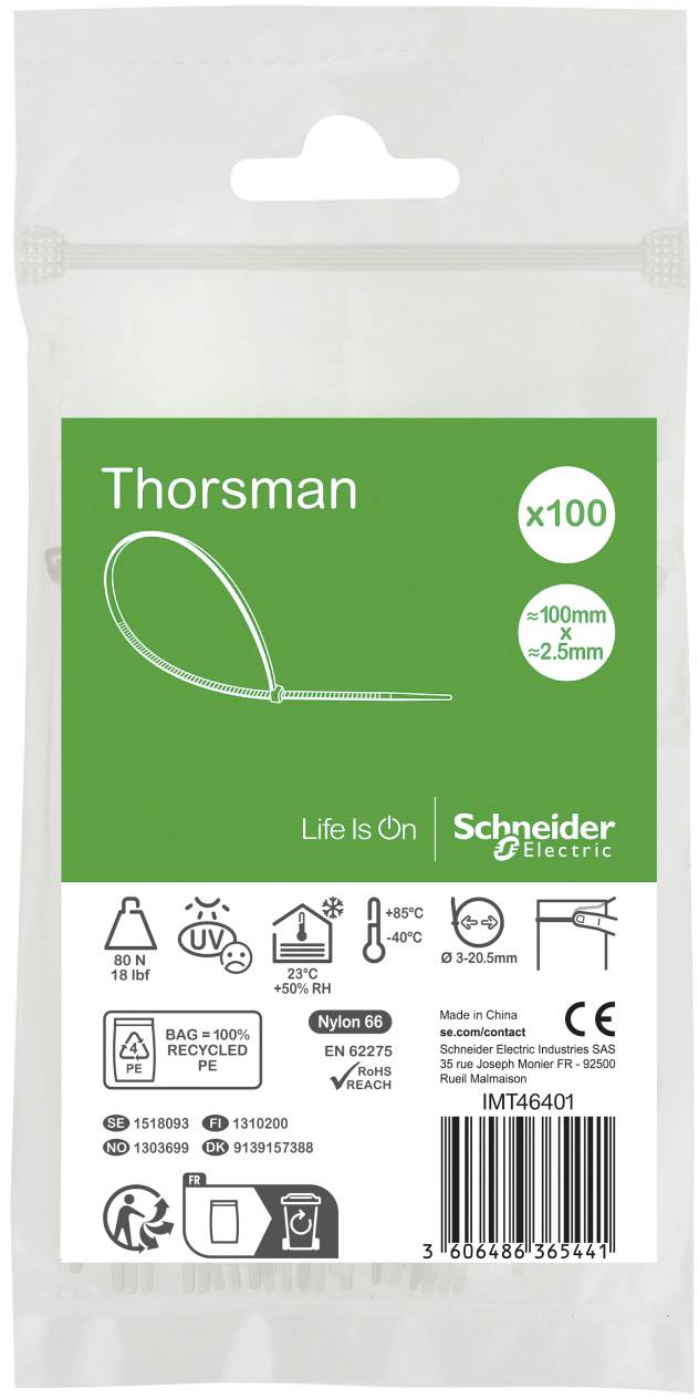 Schneider Electric IMT46401 Kábelkötöző 100 mm 2.5 mm Égésgátló, Reteszelő záródással 100 db