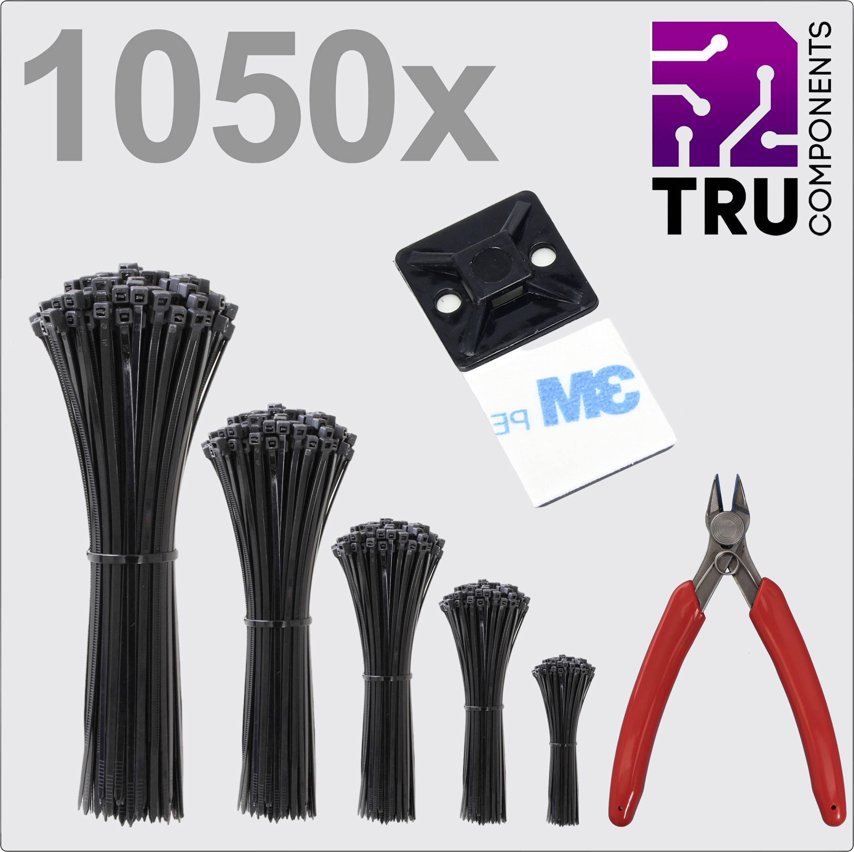 TRU COMPONENTS TC-13377620 T24CA116 Kábelkötöző Fekete UV stabilizált 1050 db