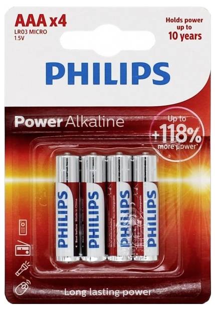 Philips Mikroelem Power LR03 Alkáli mangán 1.5 V 4 db
