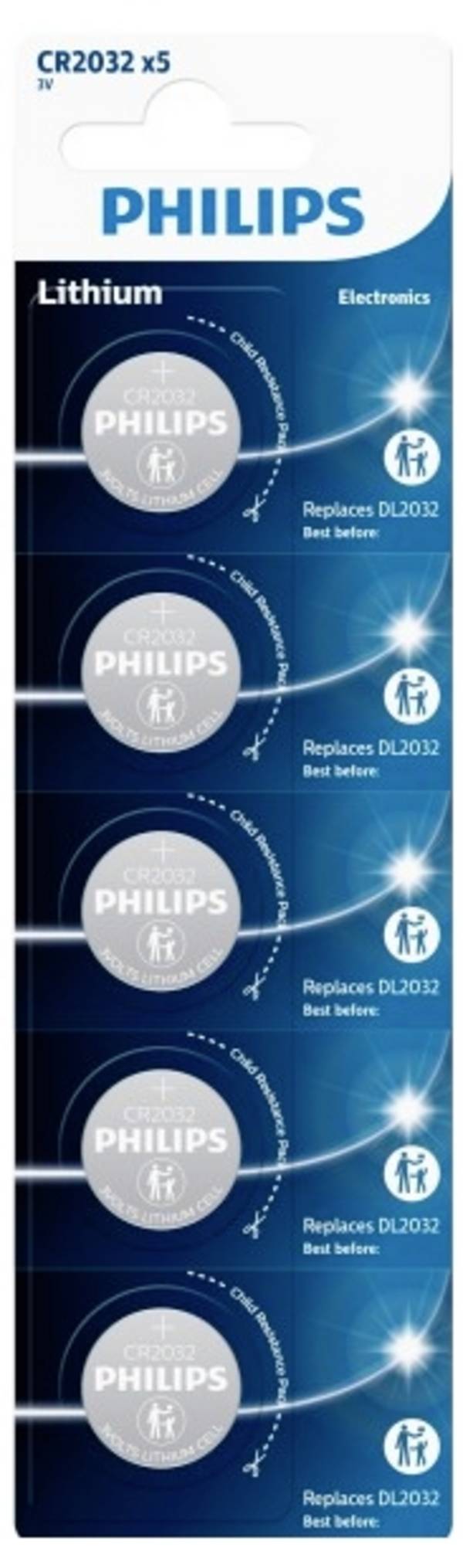 Philips Gombelem CR 2032 3 V 5 db  Lítium Minicells