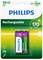 Philips újratölthető 9V-es akkumulátor, 170mAh. A csomagon az akkumulátor látható a ráírt kapacitással és márkanévvel.