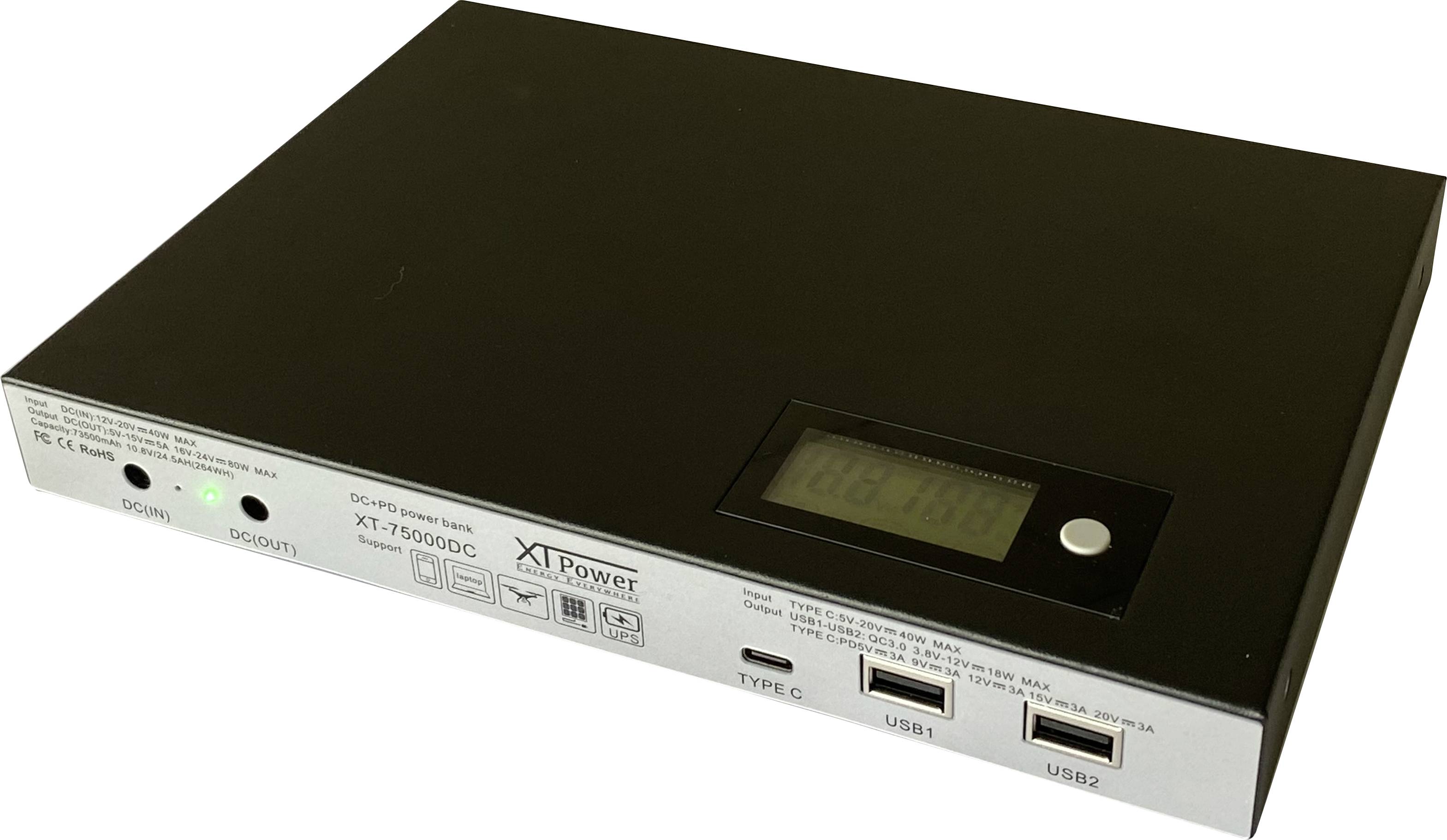 Jauch Quartz XT-75000 DC PA Powerbank 73500 mAh Quick Charge 3.0, Power Delivery Lítiumion Fekete