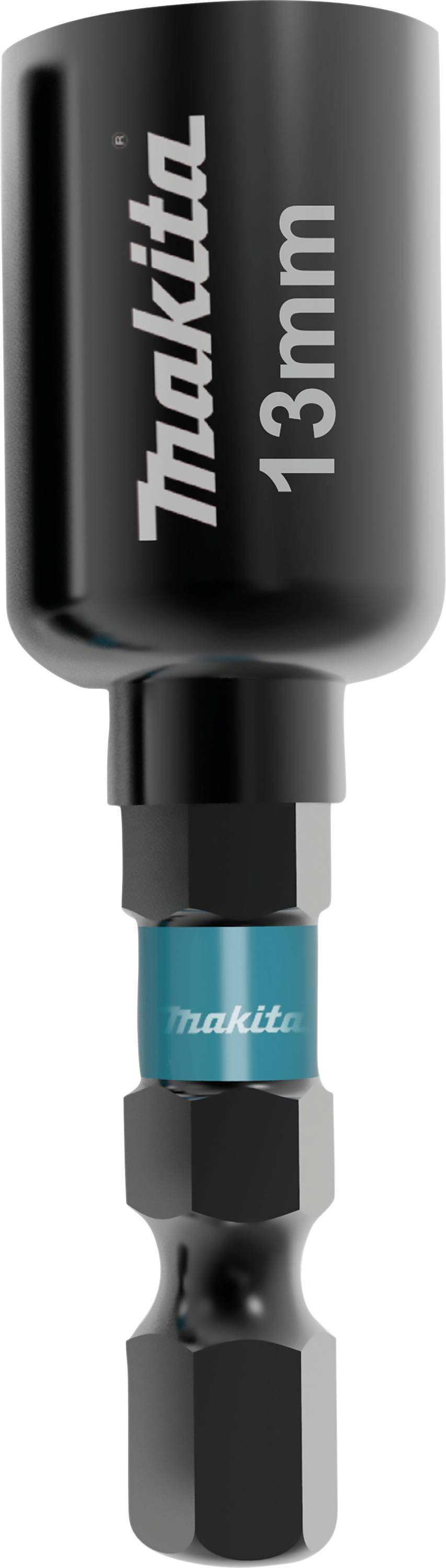Fekete Makita fémdobófej, 13 mm-es méret, hengeres formával és ezüst márkalogóval az oldalán.