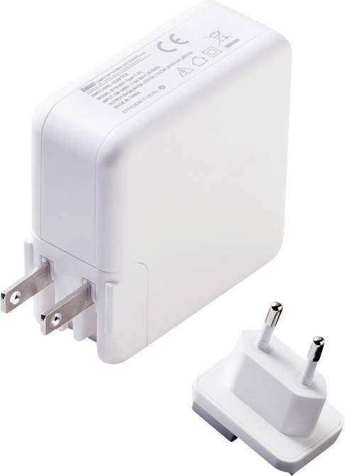Egy fehér USB-hálózati adapter levehető EU-csatlakozóadapterrel, elektronikus eszközökhöz való használatra alkalmas.