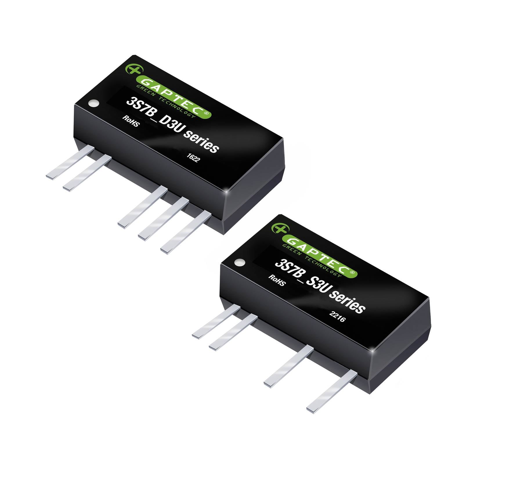 Két fekete elektronikai alkatrész a 'GABTEC' és a '3578 D36 sorozat', valamint a '3578 S5U sorozat' felirattal, csatlakozó érintkezőket mutat.