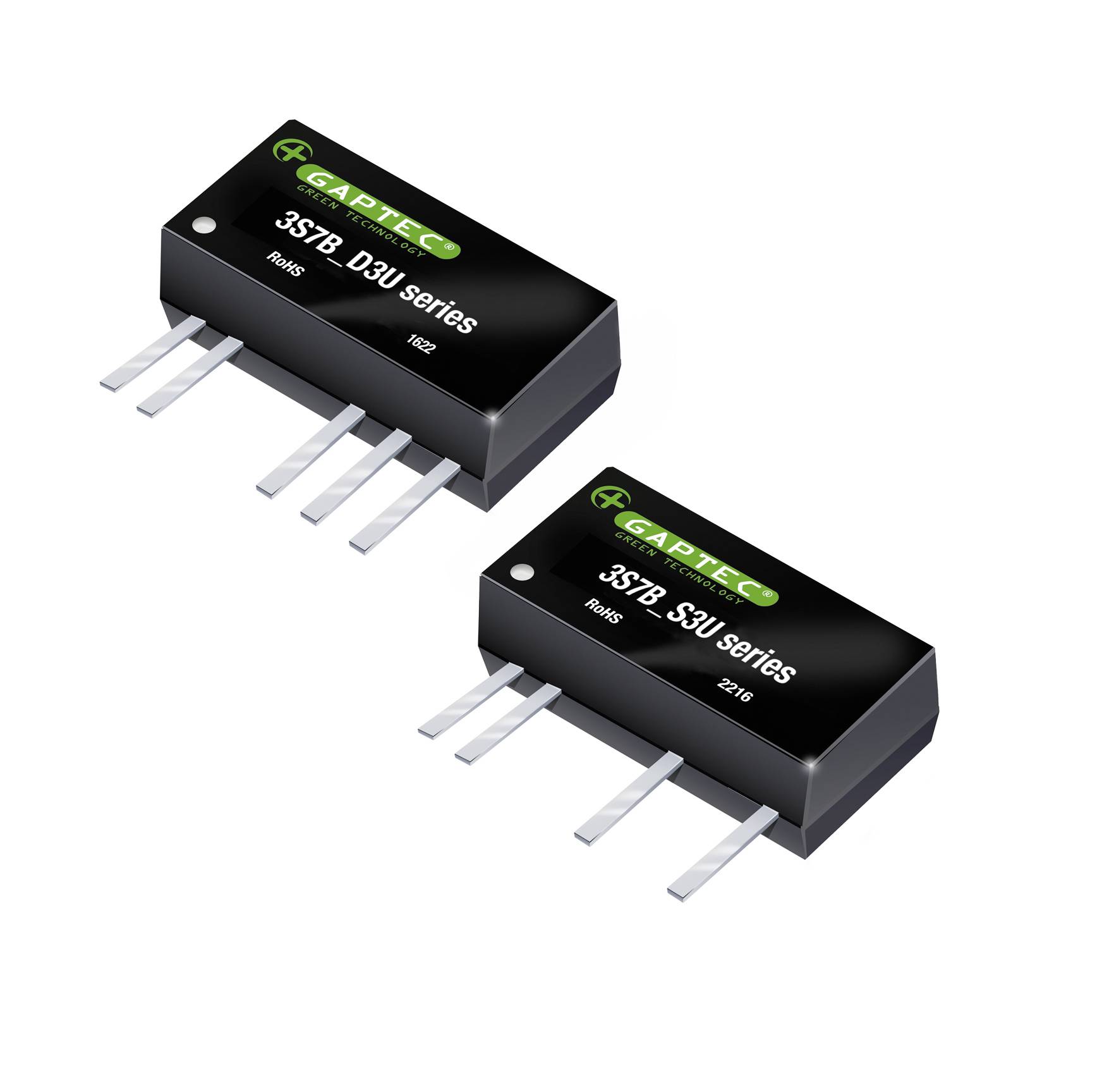 Két elektronikai alkatrész a GAPTEC márkatól, feliratok: '3STB D30 sorozat' és '3STB D50 sorozat', kiemelkedő csatlakozókkal.