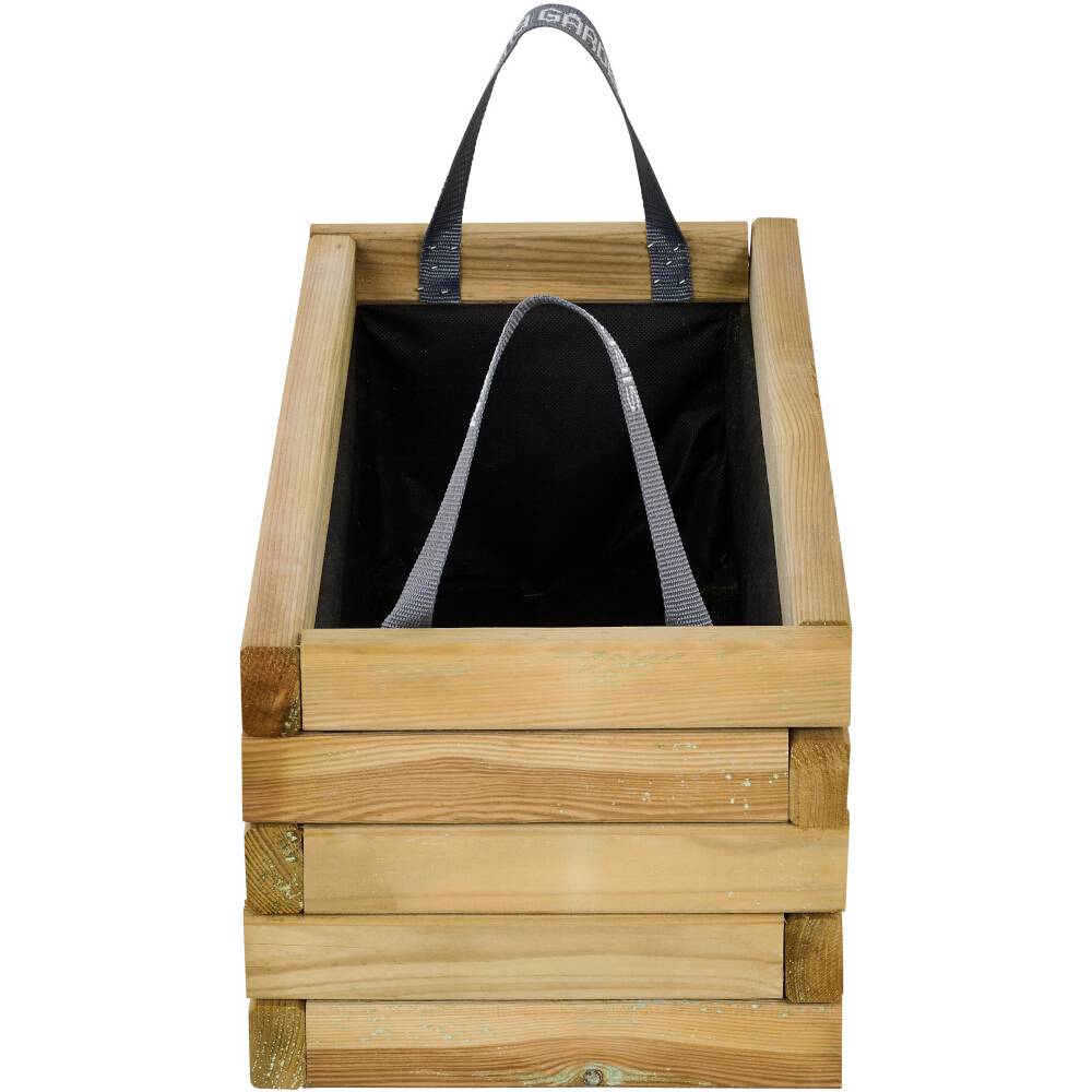 Fekete belső béléssel és két szürke fogantyúval rendelkező faváz.