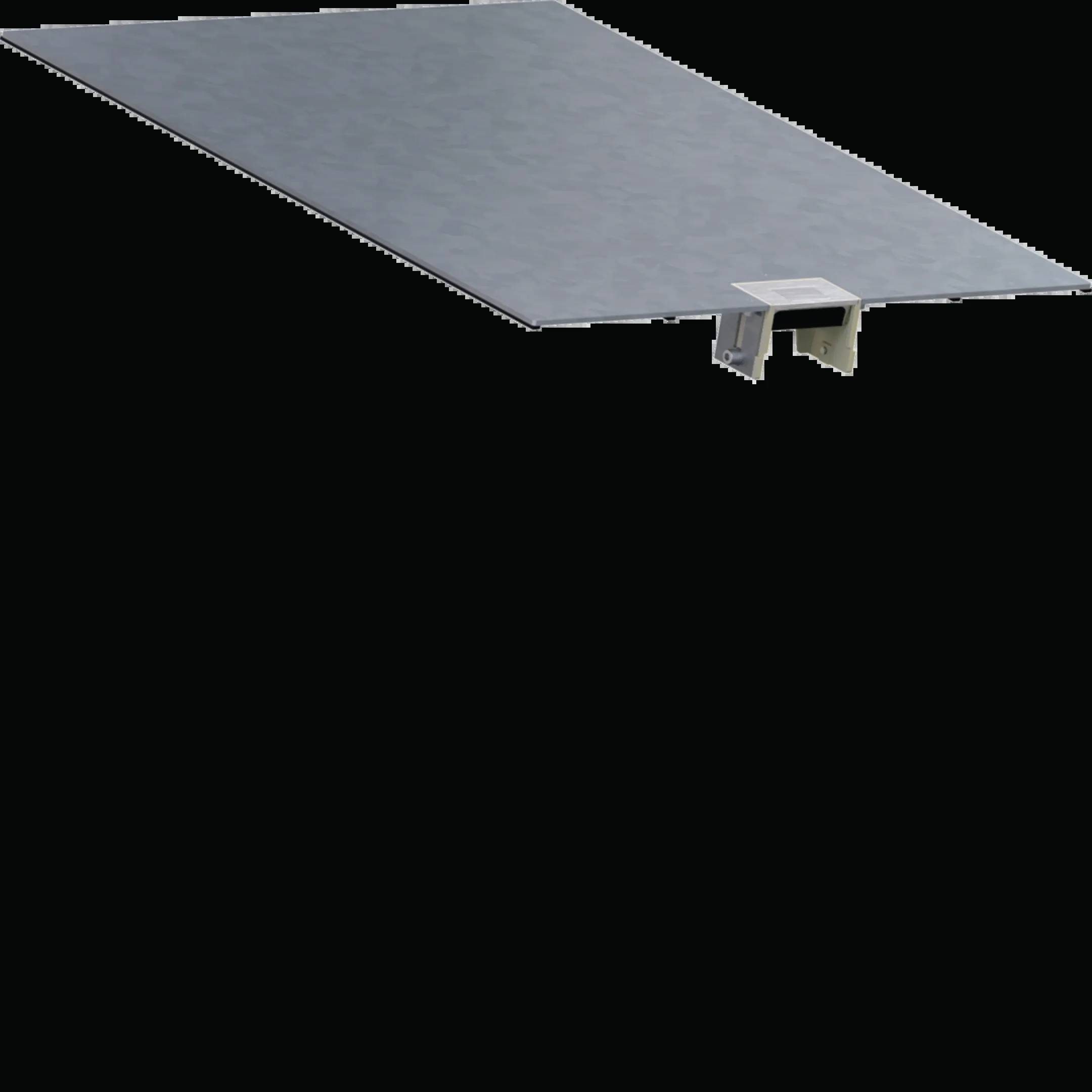 Fekete háttér előtt egy semleges színű, enyhén kiemelt, téglalap alakú alumíniumlemez.