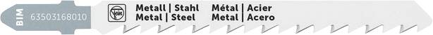 Fűrészlap a 'Metál | Acél | Steel | Métal | Acier | Acero' felirattal. Alkalmas fémanyagok vágására.