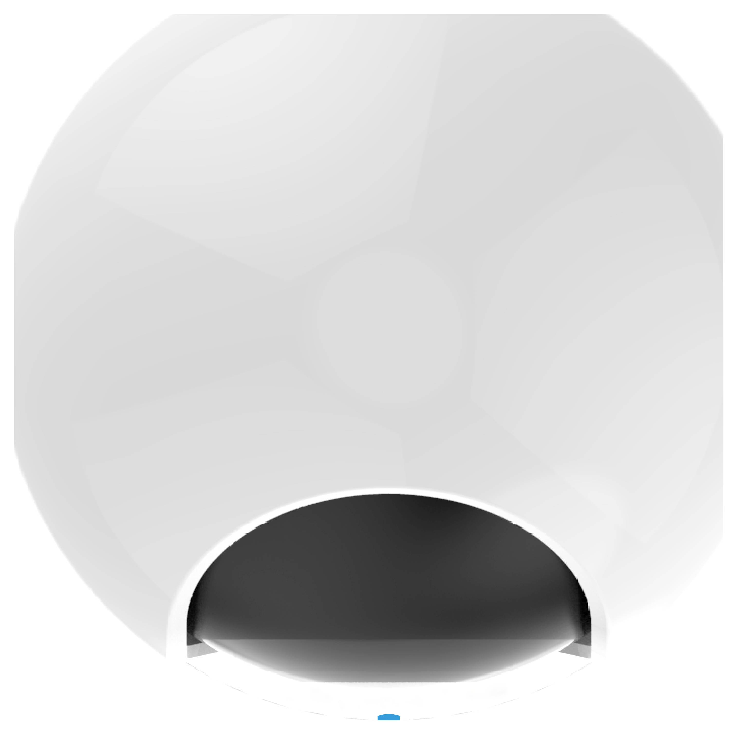 Egy fehér, félköríves tárgy sötét nyílással a közepén, valószínűleg egy hangszóró vagy szellőzőnyílás.
