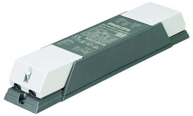 Egy téglalap alakú, zöld elektronikus előtétegység Philips gyártótól, amelyre műszaki specifikációk vannak nyomtatva.