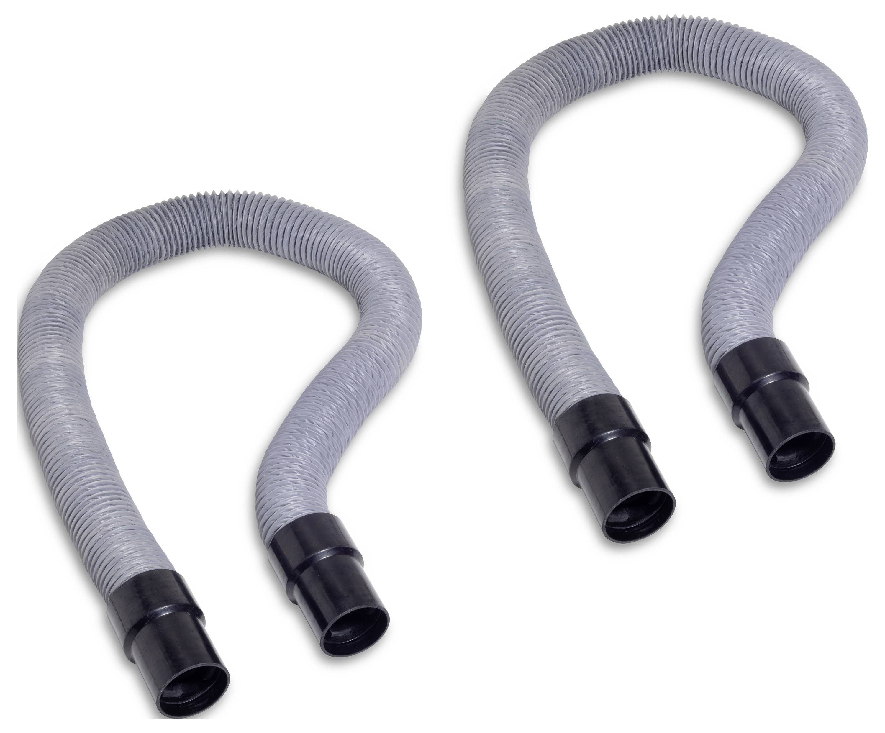 Két szürke, rugalmas cső fekszik egymás mellett S alakban, fekete végekkel. Úgy tűnik, teljesen egyformák.