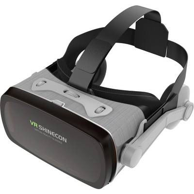 VR-fejpánt 'VR Shinecon' felirattal. Fekete előlappal, szürke gombokkal és állítható fejpánttal rendelkezik.