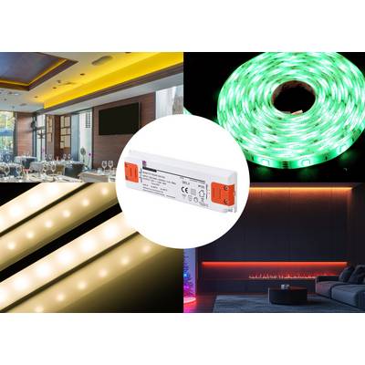 LED-világítású beltéri terek különböző alkalmazásokban: éttermi mennyezet, zöld fényszalag, fehér sávvilágítás, nappali világítás.