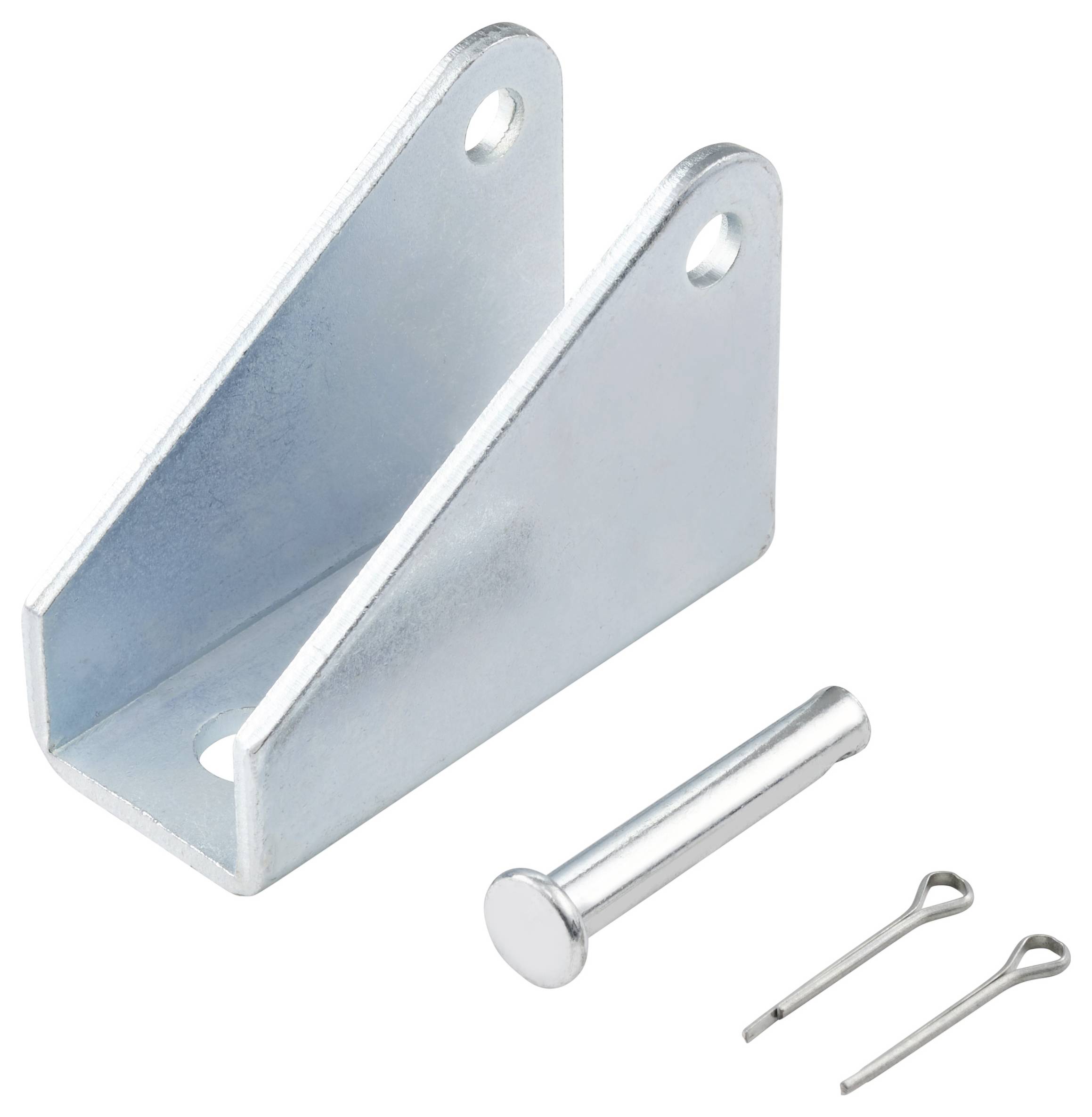 Fém derékszögű konzol csavarral és két biztosító csapszegezéssel, rögzítési célokra.