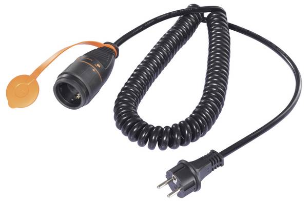 Sygonix SY-6746418 Áram Hosszabbítókábel   Fekete, Narancs 5 m H07BQ-F 3G 1,5 mm² Spirálkábel, reteszelhető, időjárásálló