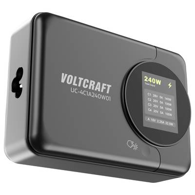 VOLTCRAFT UC-4C1A240W01 USB-s töltőkészülék 240 W 4x USB-C®, 1x USB-A Power Delivery 3.0 Fekete GaN, USB Power Delivery -3