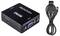 Egy fekete Mini-VGA-HDMI-átalakító USB tápkábellel, amely VGA- és audió csatlakozókat mutat.