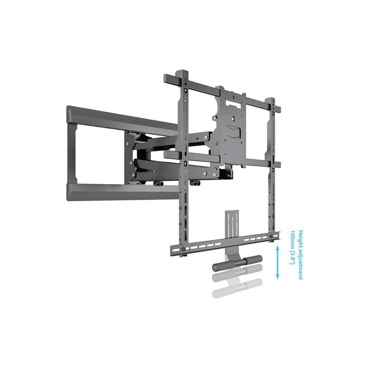 Stabil fali tartó állítható karral lapos képernyős televíziókhoz. Magasságállítási tartomány 100 mm (3,9 hüvelyk).