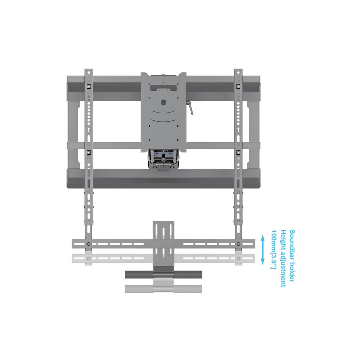 Magasságállítási mechanizmussal integrált szerelőkonzol, képernyő-telepítéshez alkalmas.
