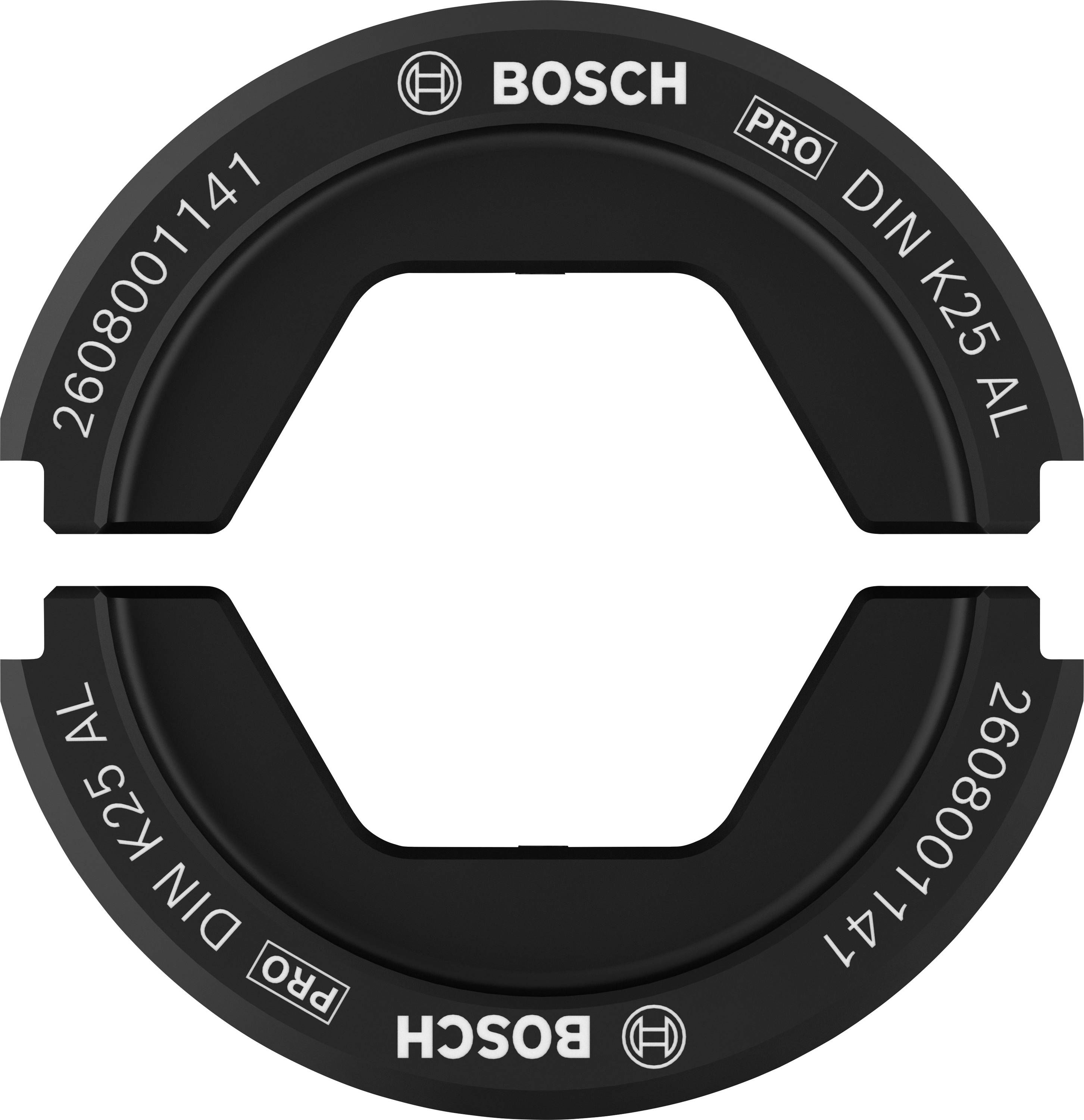 Bosch gyűrűs kulcsos adapter 'DIN K25 AL' felirattal, professzionális felhasználásra, fekete színben.