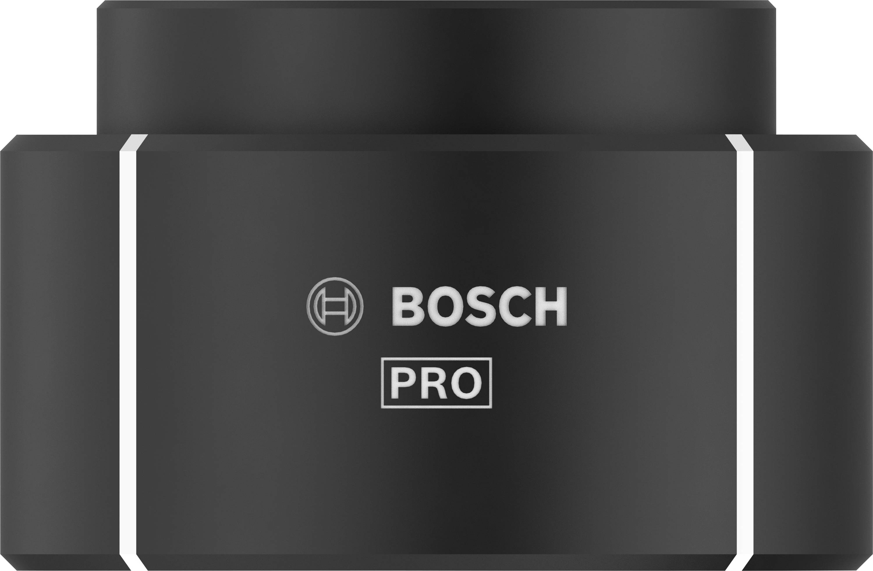 Fekete-fehér Bosch PRO akkumulátor egyszerű dizájnnal és középen látható, feltűnő logóval.