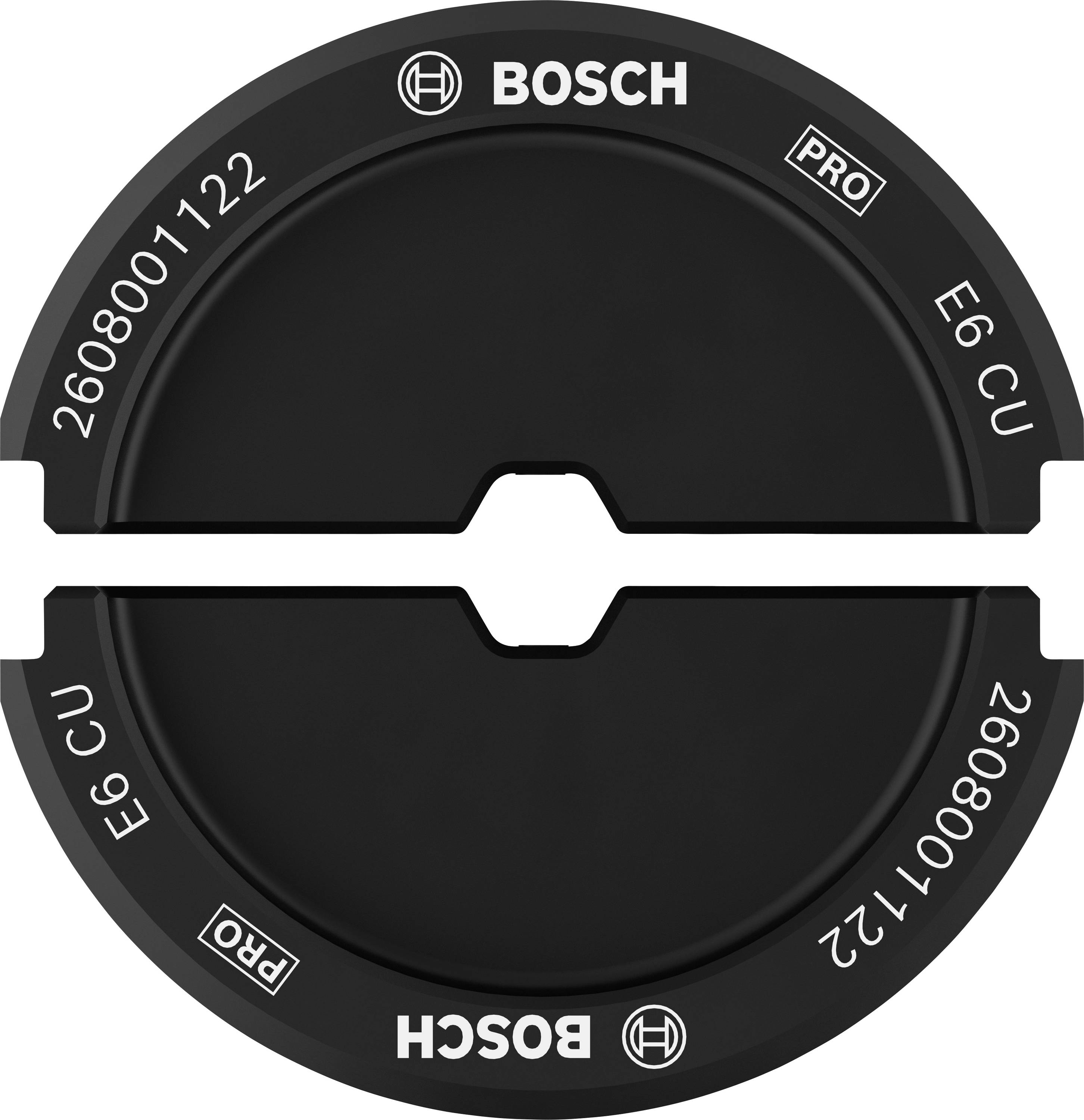 'Bosch' E6 CU tömítés, fekete, kerek, középen réssel és 'PRO' felirattal.